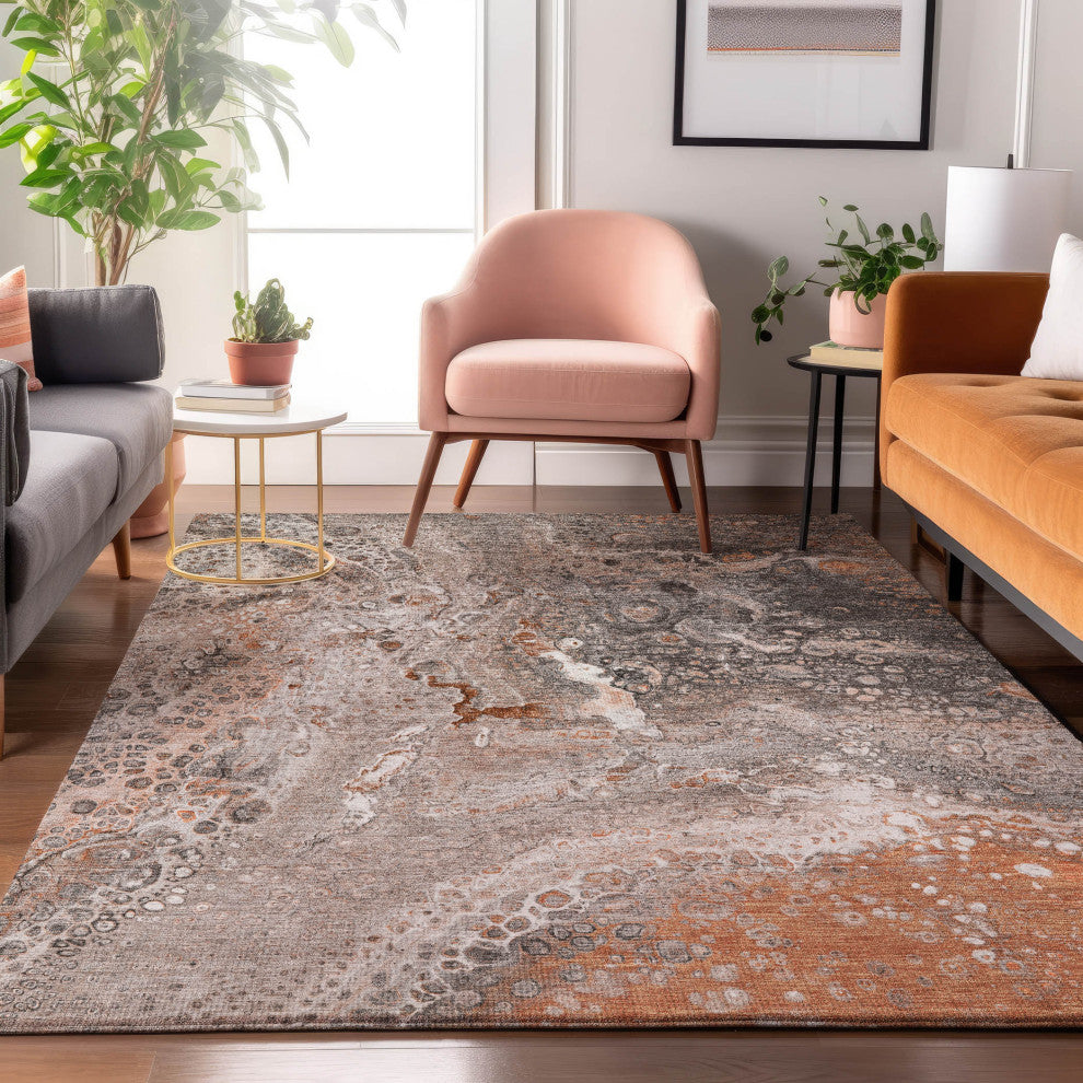 Premium Machine Washable Mayfield AMF588 Terracotta 3'' x 5'' Rug