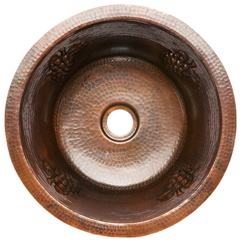 Premier Copper BR16GDB2 16 Inch Round Copper Bar Sink with Grapes