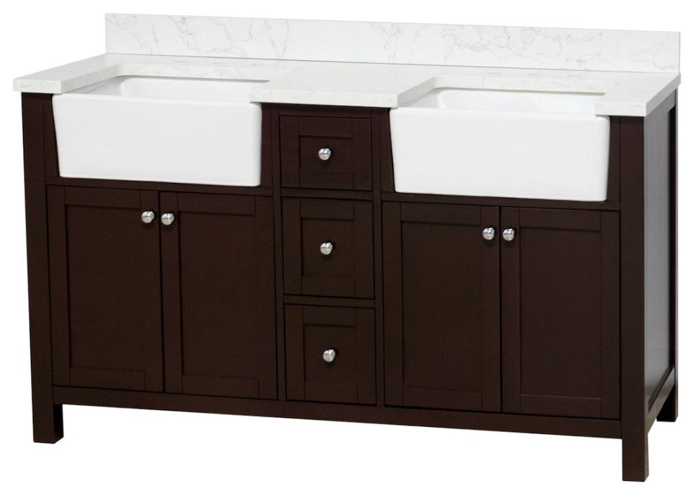 Yorkshire 60" Bathroom Vanity, Chocolate, Engineered Marble, Double