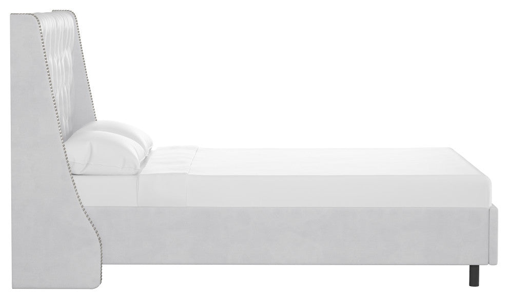 Williams Full Nail Button Diamond Wingback Platform Bed, Velvet White