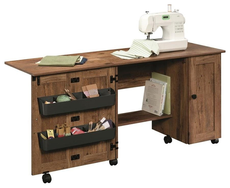 Sauder Engineered Wood Sewing Craft Cart in Vintage Oak Finish