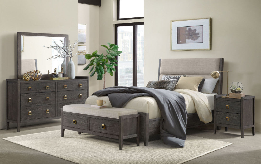 Portia 58" Wide Bedroom Storage Bench, Brushed Brindle