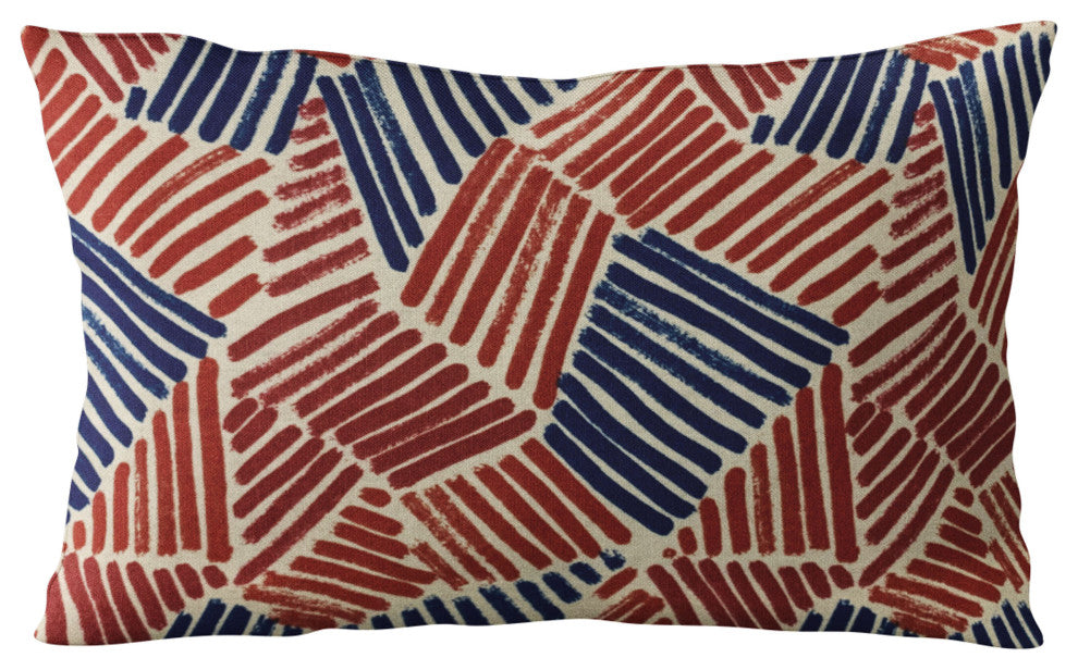 Plutus Red Blue Sketch Abstract Luxury Throw Pillow, 22"x22"