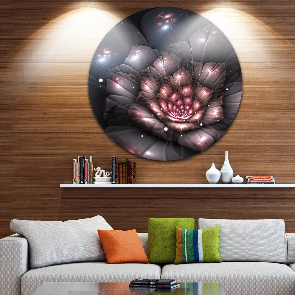 Fractal Flower With Pink Details, Floral Digital Round Wall Art, 11"
