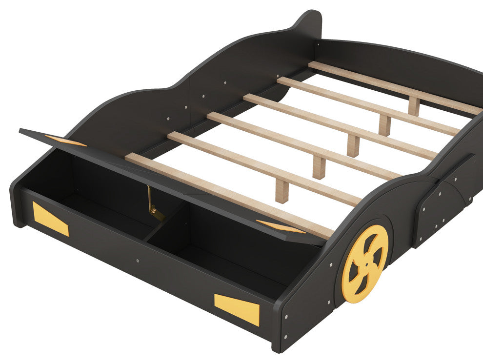 Gewnee Full Size Race Car-Shaped Platform Bed with Wheels and Storage