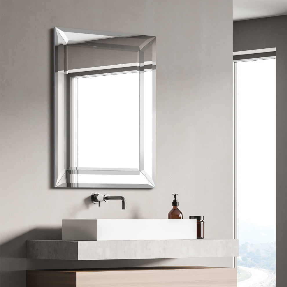 Rectangular Beveled Diamond Silver Framed Wall Mirror