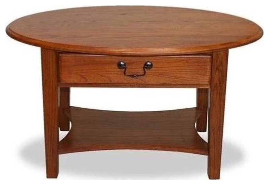Leick Furniture Wood Shaker Oval Coffee Table in Medium Oak Espresso