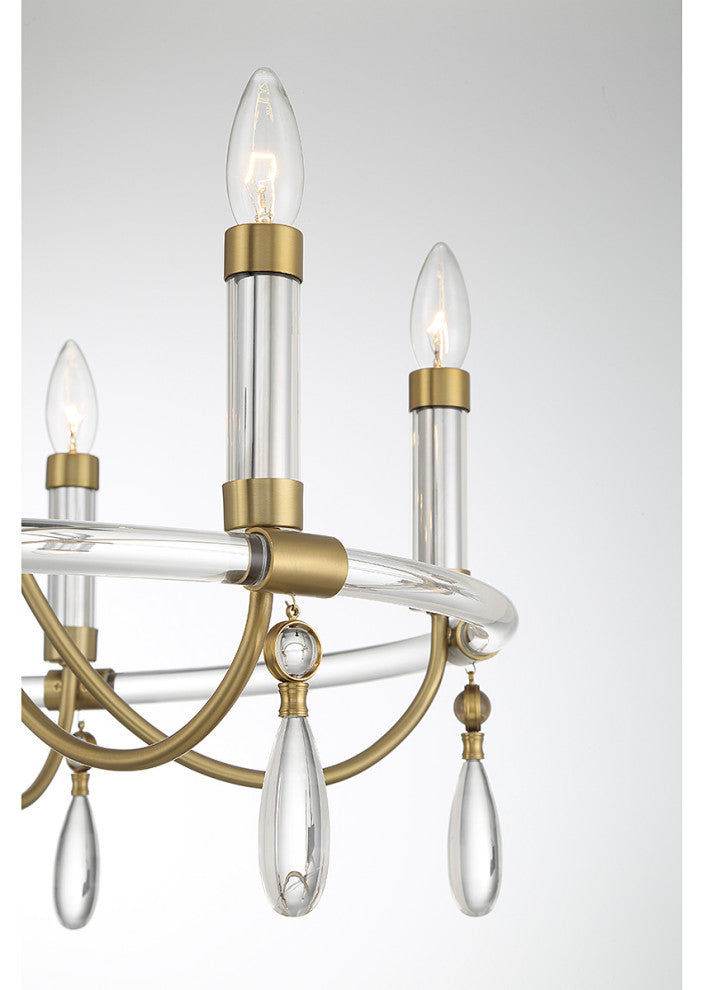 Mayfair 6-Light Chandelier, Warm Brass and Chrome