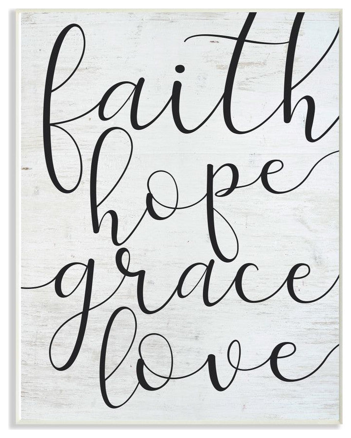 Faith Hope Family Inspirational Word On Wood, 12"x18"