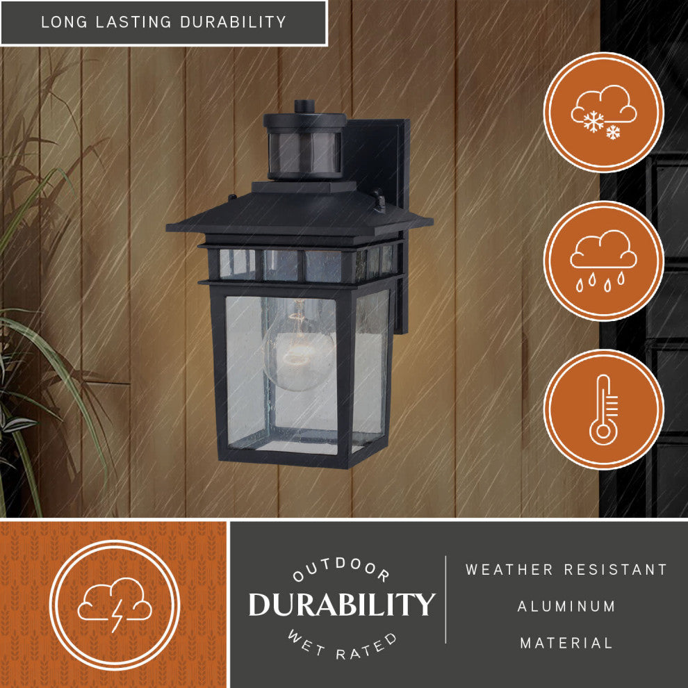 Ridge 1 Light Aluminum Black Motion Sensor Dusk to Dawn Outdoor Wall Lantern