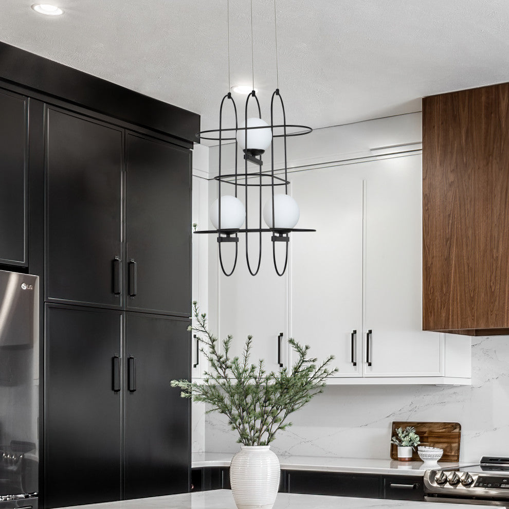 Lyra 16" ETL Certified Integrated LED Wire Frame Chandelier Fixture, Black