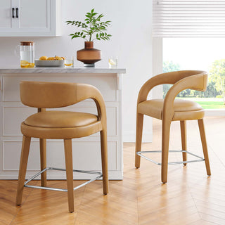 Pinnacle Vegan Leather Counter StoolSet of 2, Tan Silver