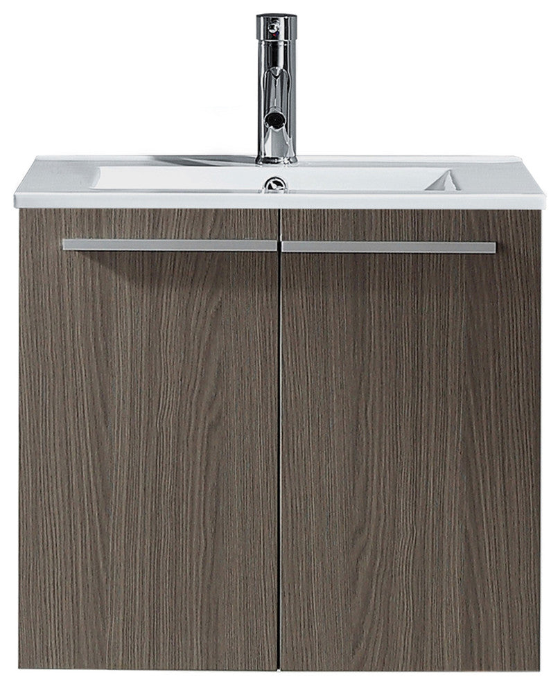 Midori 24" Single  Sink Grey Oak  Vanity Grey Oak with Brushed Nickel Faucet