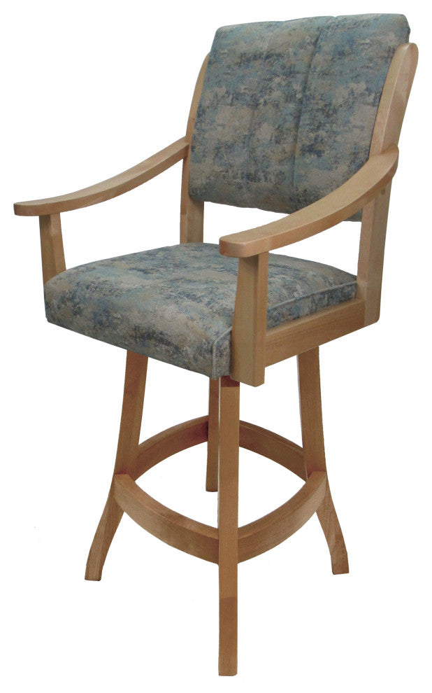 Swivel Counter Wood Bar Stool Casa on S-Base, Poet Sky on Natural, 26"