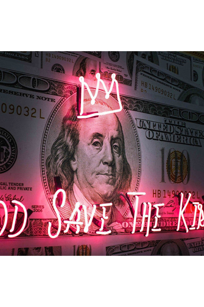 Hundred Dollar Neon Artwork, Andrew Martin God Save The King, Medium