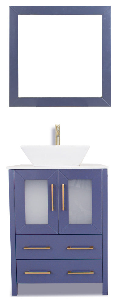 Vanity Art Bathroom Vanity Set With Sink, Blue, 24", Standard Mirror