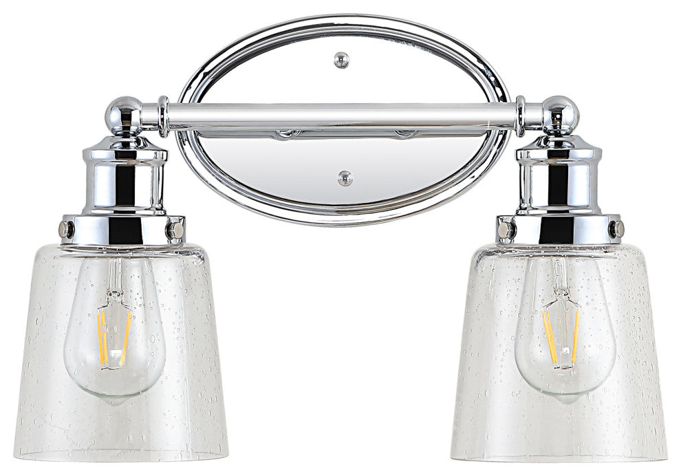 Beverly 15" 2-Light Iron/Seeded Glass Classic Cottage LED Vanity Light, Chrome