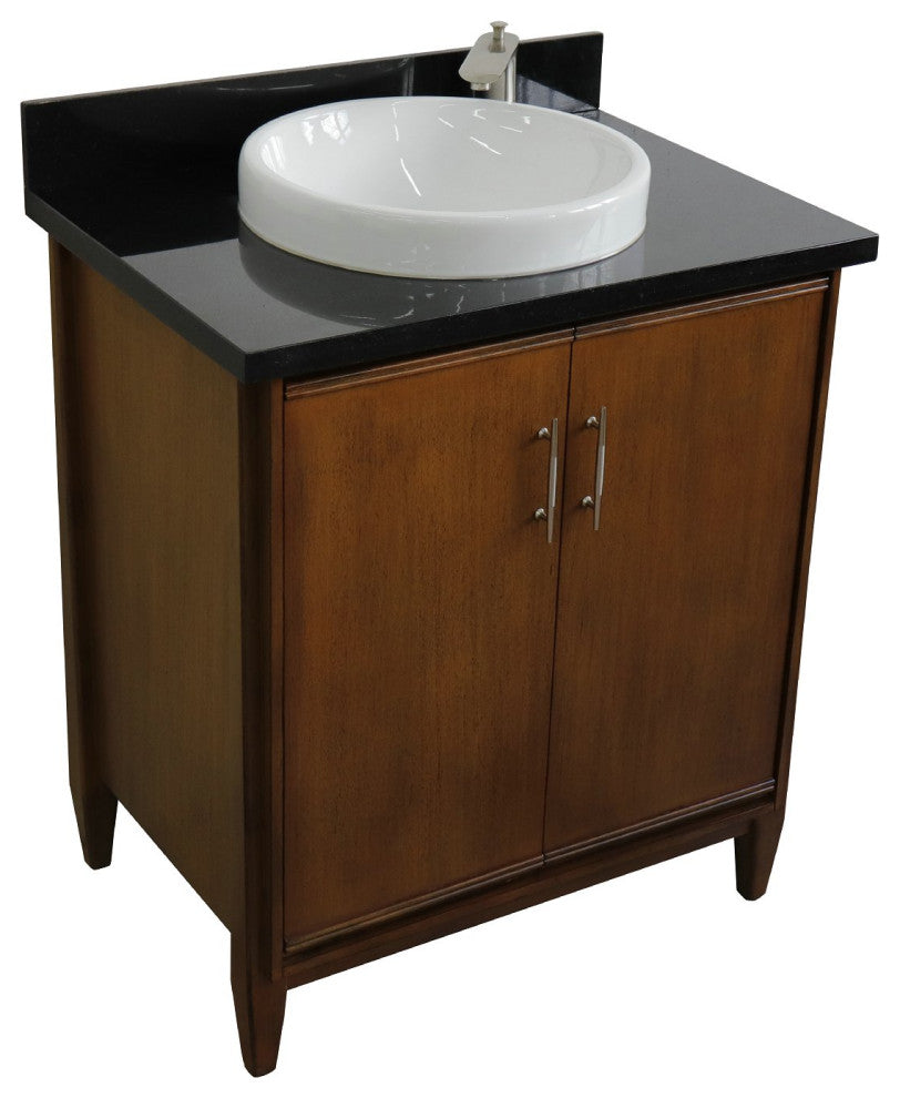 31" Single Sink Vanity, Walnut Finish With Black Galaxy Granite