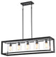 5-Light Antique Black Rectangular Kitchen Island Chandelier With Glass Shades