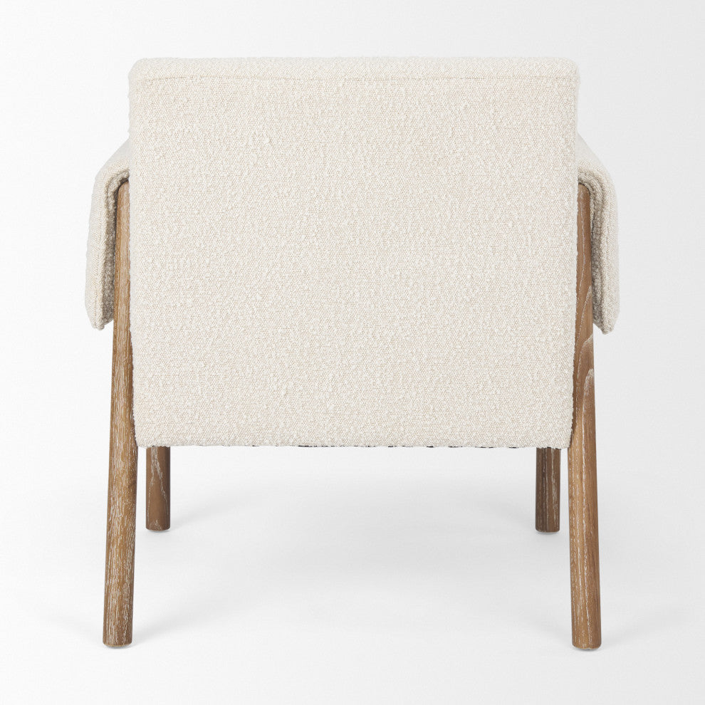 Ashton Cream Boucle Fabric w/ Medium Brown Solid Wood Accent Chair