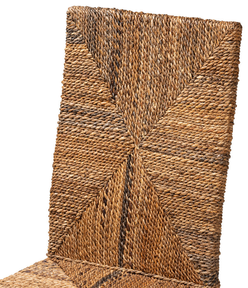 Laymi Modern Bohemian Dark Brown Mahogany Wood and Banana Fiber Dining Chair