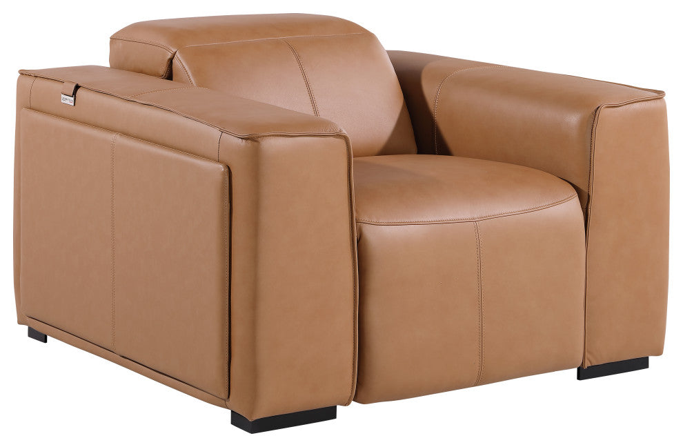 Niccolo Italian Leather Power Reclining Arm Chair With Power Headrests, Cognac