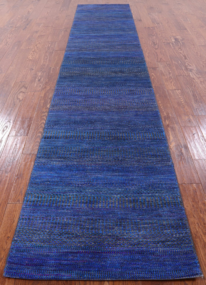 Super Savannah Gabbeh Hand Knotted Wool and Silk Runner Rug 2' 7" X 13' 5" Q6128