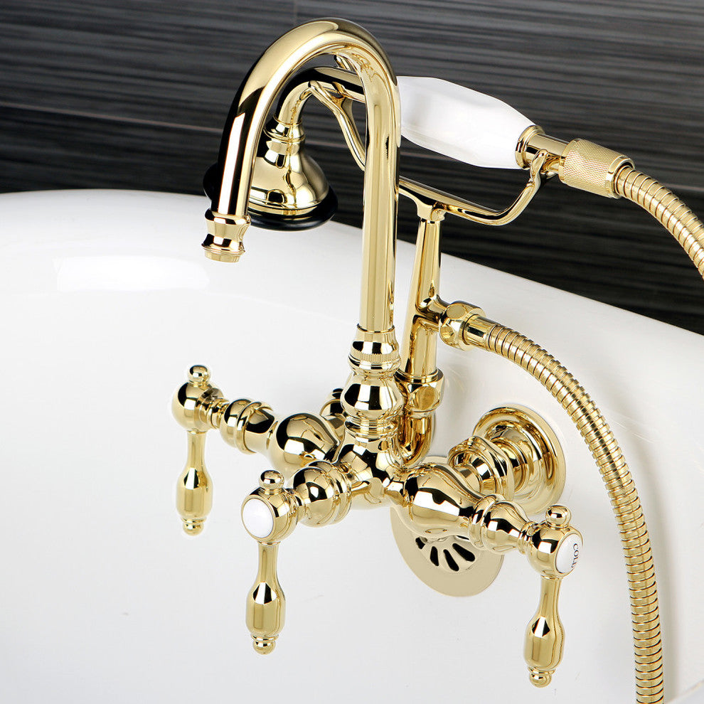 Aqua Vintage Wall Mount Clawfoot Tub Faucet, Polished Brass