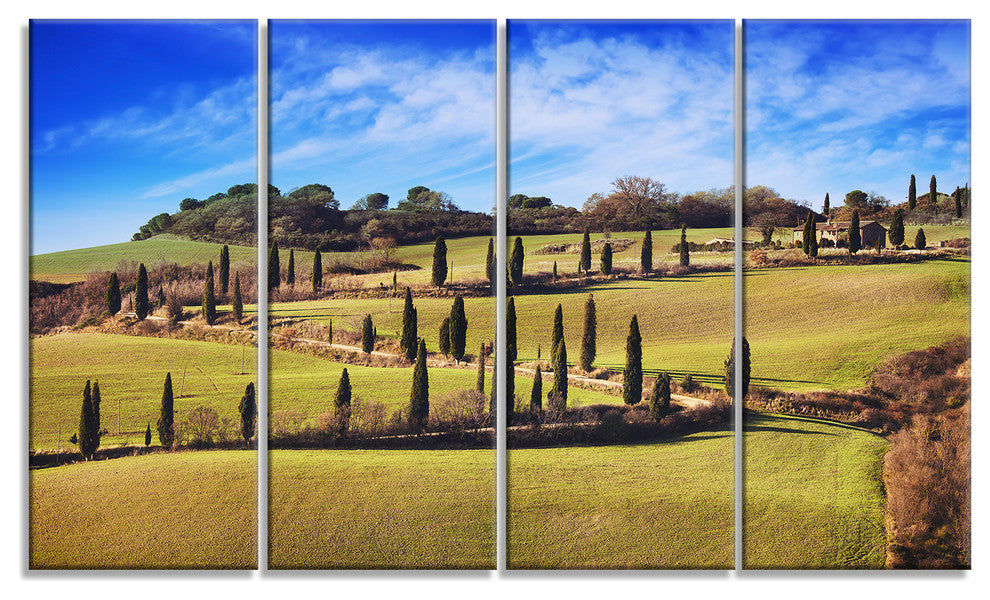 "Cypress Trees Scenic Road Siena Italy" Landscape Wall Art, 4 Panels, 48"x28"