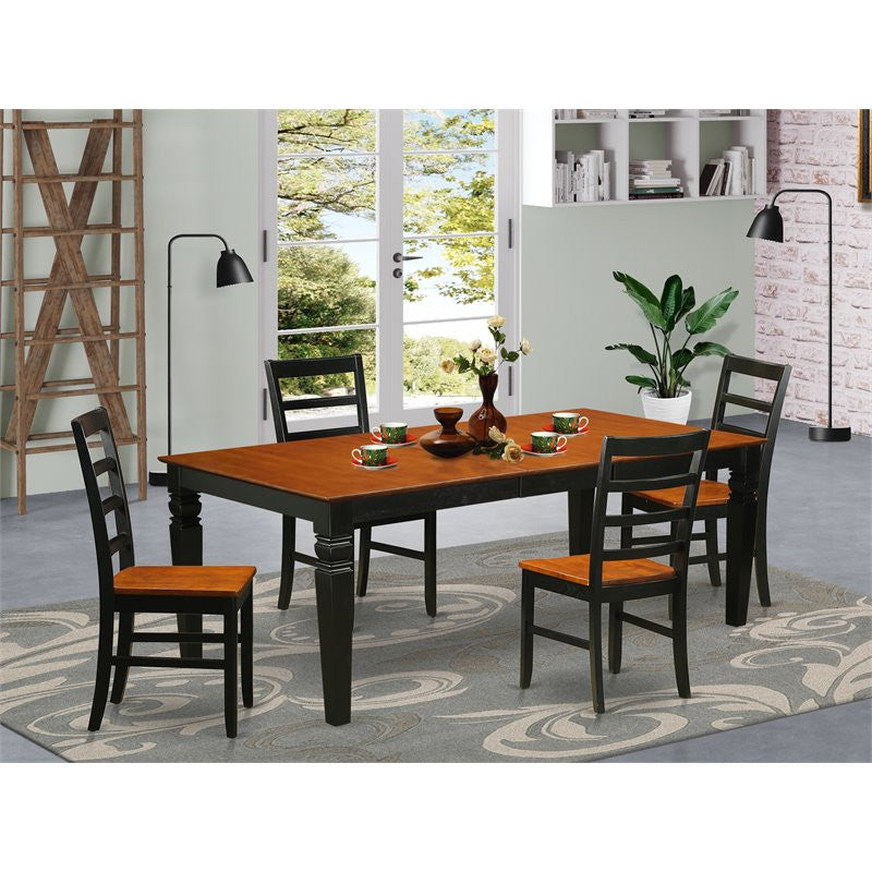 5-Piece Dinette Set With Dining Table and 4 Dining Chairs, Black/Cherry