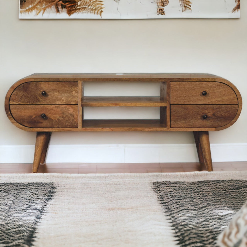 Oak-ish Circular Media Unit With 2 Open Slots