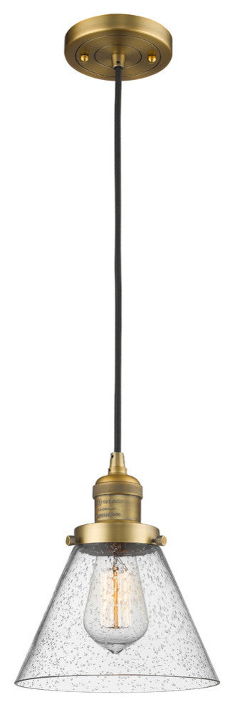 Large Cone LED Pendant, Brushed Brass, Glass: Seedy