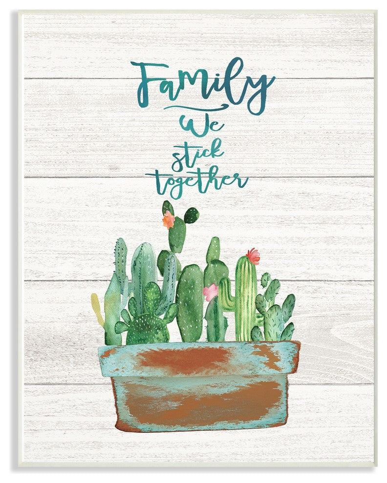 Family We Stick Together Cactus Succulents Watercolor Wall Plaque Art, 13"x19"