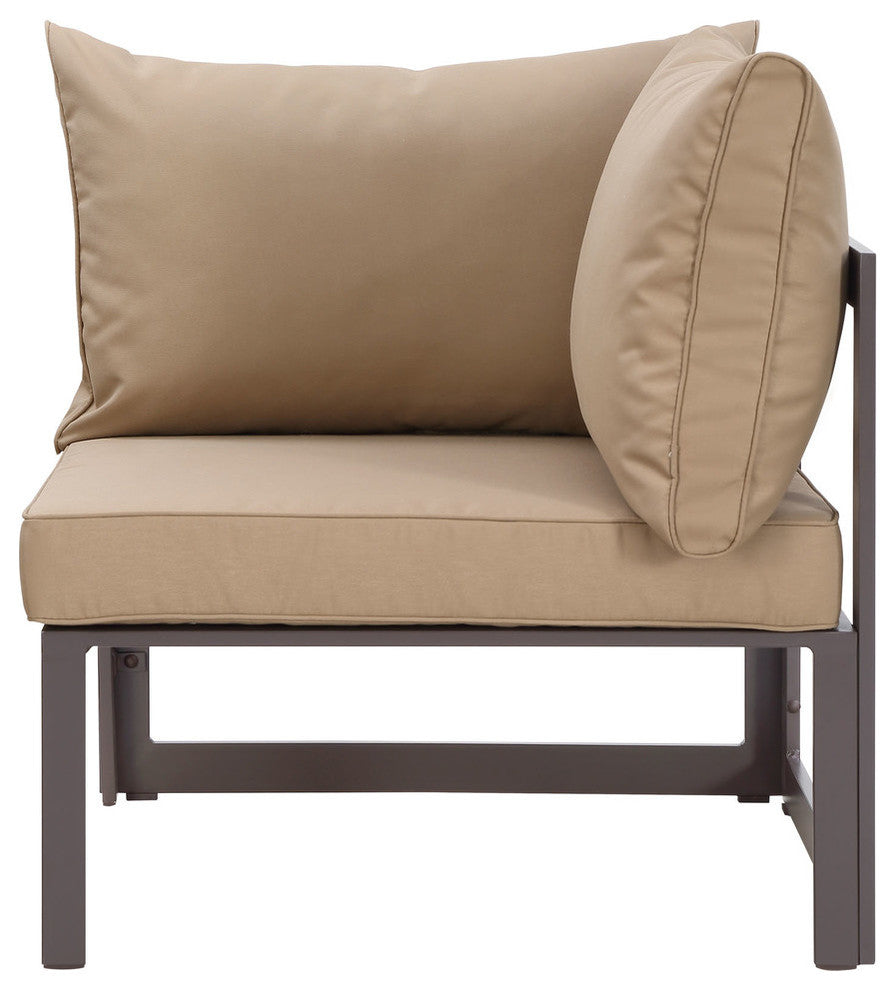 Modern Urban Contemporary Outdoor Patio Sectional Sofa, Mocha Fabric, Set of 7
