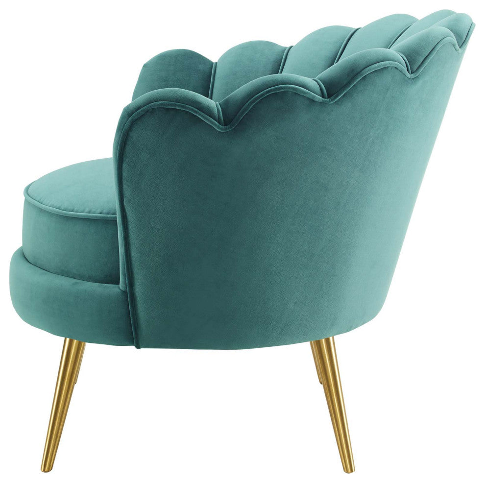 Armchair Accent Chair, Set of 2, Velvet, Metal, Teal Blue, Modern, Lounge