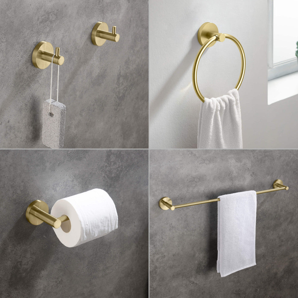 Circular 5-Piece Bathroom Hardware Set, Brushed Gold