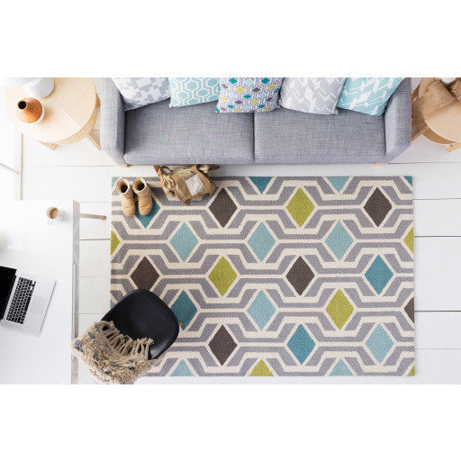 Surya Hilda HDA-2388 3'x5' Rug, Dark Brown/Cream/Medium Gray/Lime/Sea Foam/Teal