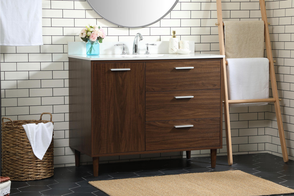 Home Living Modern Natural Oak-Light Bathroom Vanity, Walnut, 42"
