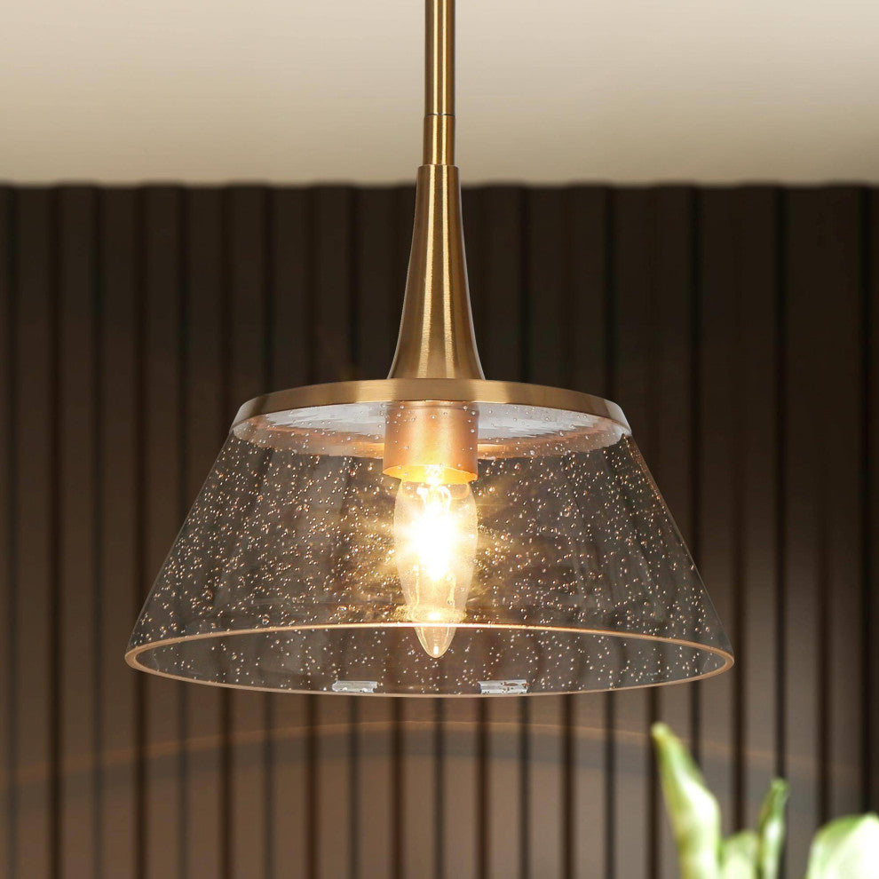 LNC 1-Light Polished Gold With Seeded Glass Modern Linear Mini Pendant Light