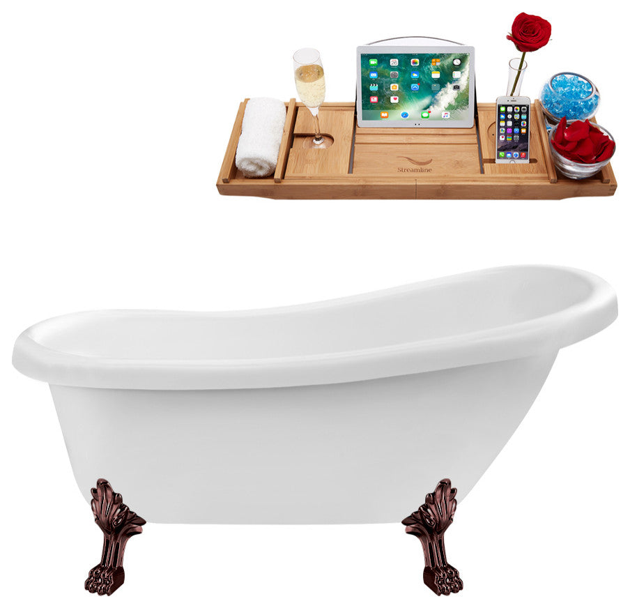 61" Streamline N480ORB-IN-ORB Soaking Clawfoot Tub and Tray With Internal Drain