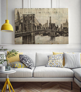 "Vintage Brooklyn Bridge" Museum Mounted Canvas Print, 32"x24"