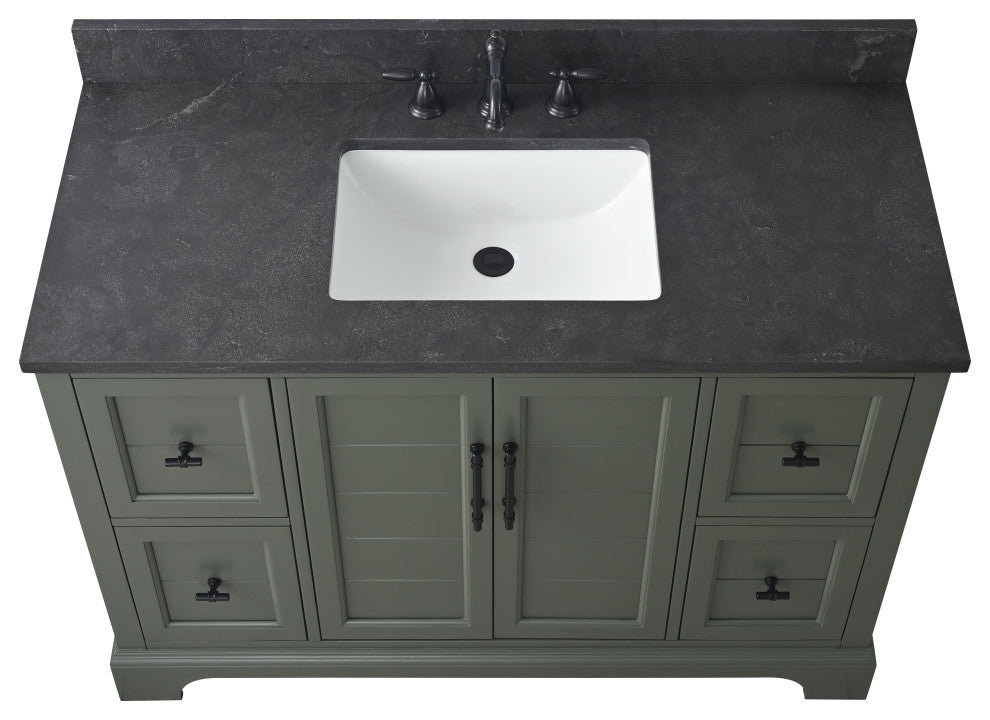 Vanity Art Bathroom Vanity With Sink & Top, Vintage Green, 48", Black Stone
