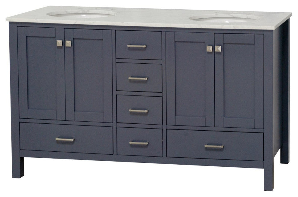 Horizon 60" Double Bathroom Vanity, Marine Gray, Engineered Carrara