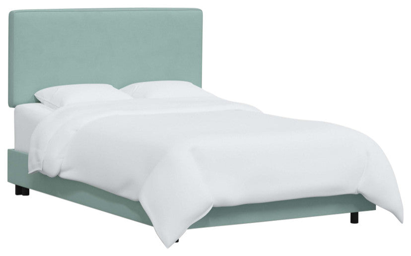 Square Upholstered Bed, Velvet Caribbean, King