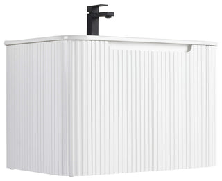 Caskvalley Bath Vanity, Straight Fluted Design Sink Included, White, 30"