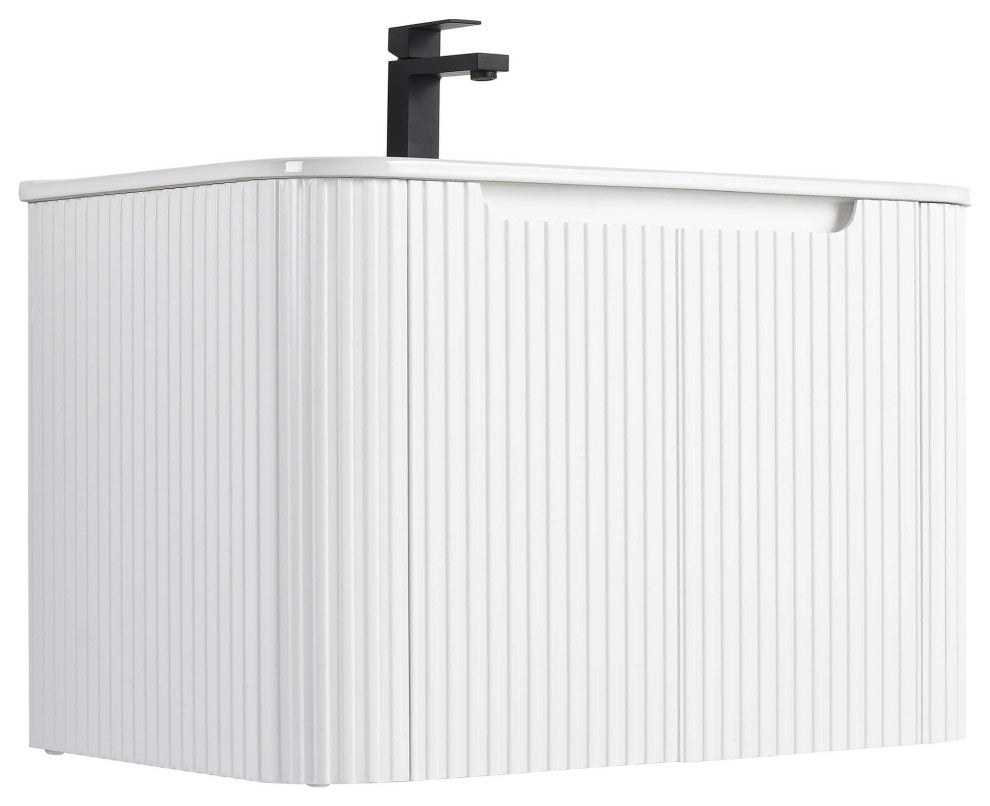Caskvalley Bath Vanity, Straight Fluted Design Sink Included, White, 30"