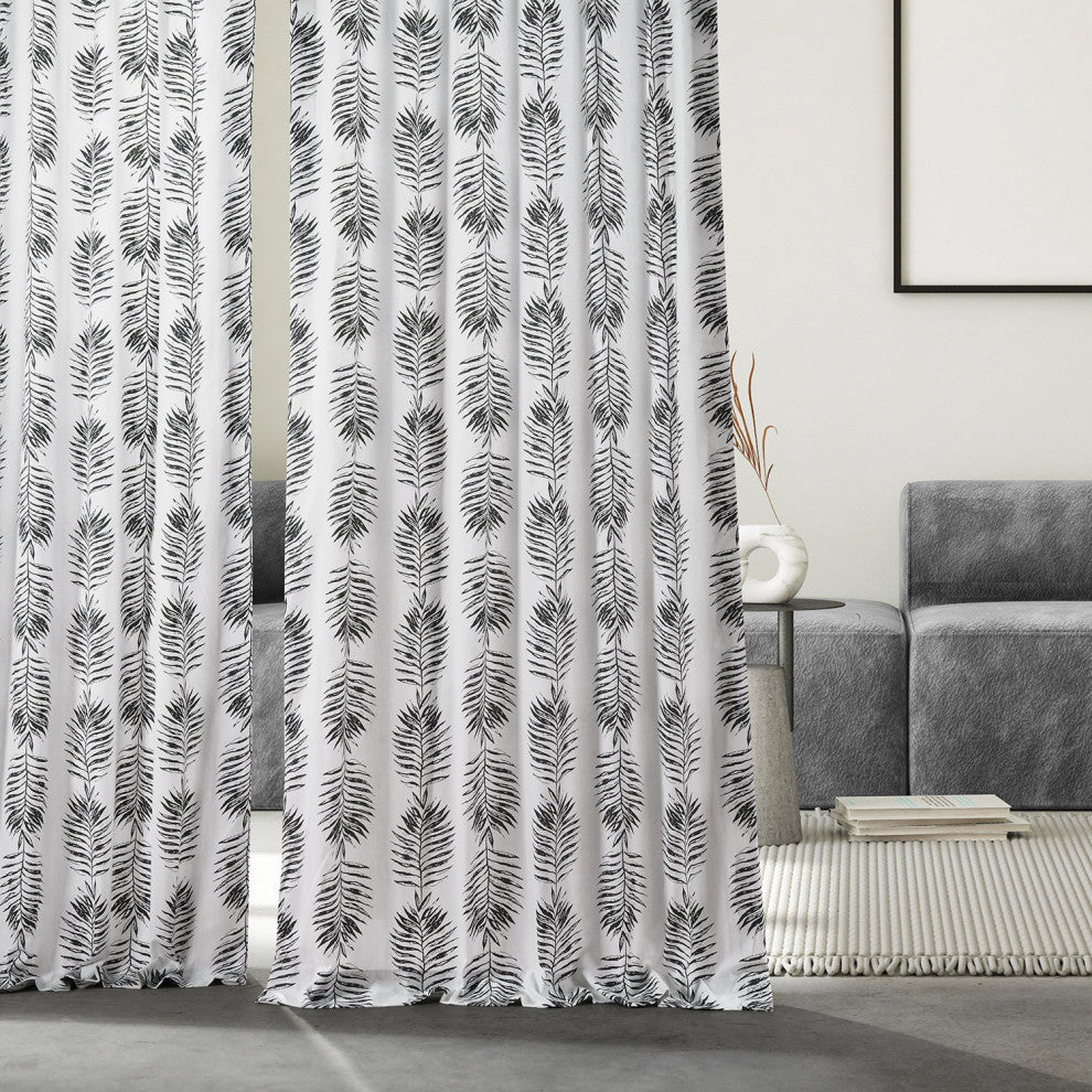 Sago Printed Cotton Curtain Single Panel, Sago Black Ink, 50wx84l