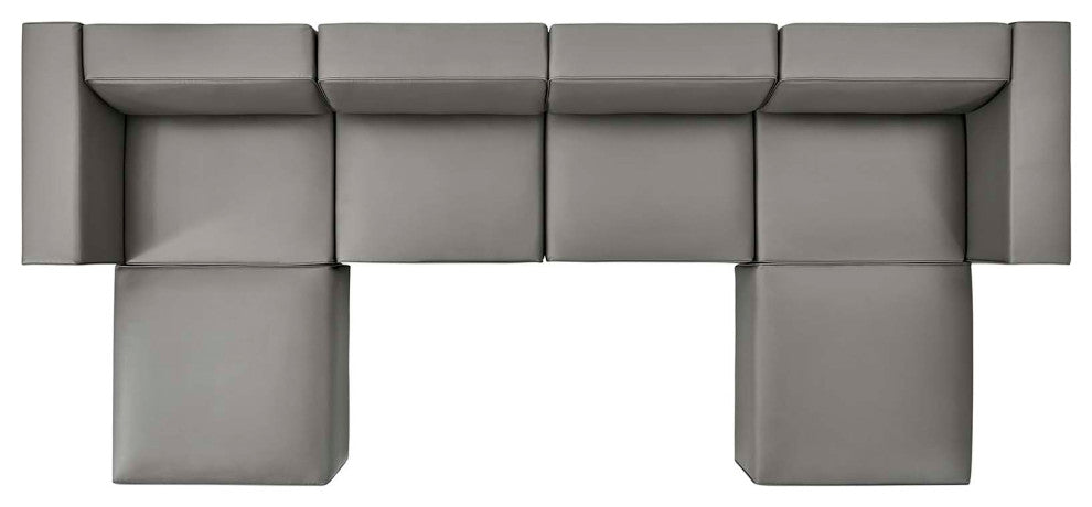 Sectional Sofa Set, Faux Vegan Leather, Gray, Modern, Lounge Hospitality