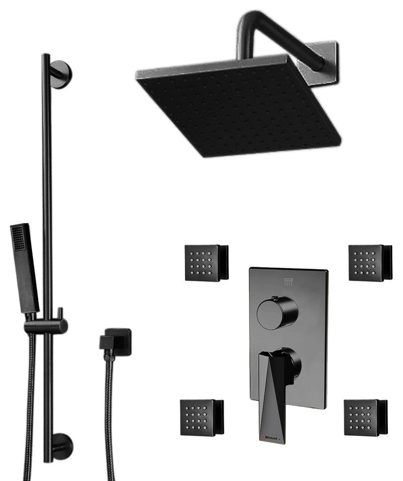 Bravat Dark Oil Rubbed Bronze Square Shower Set, Valve Mixer 3-Way Concealed