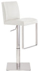 Valencia Leather Adjustable Bar Stool, Satin Stainless Steel Frame, White